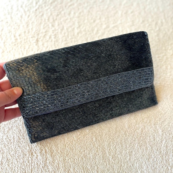 Vintage 1980s Du-Val Black Beaded Envelope Clutch - Picture 2 of 15